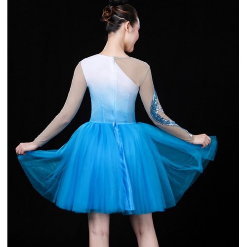 Green turquoise fairy Women party cosplay Modern Dance Stage Performance Costume Chorus costumes Opening Dance Ballroom Dance Competition Dresses